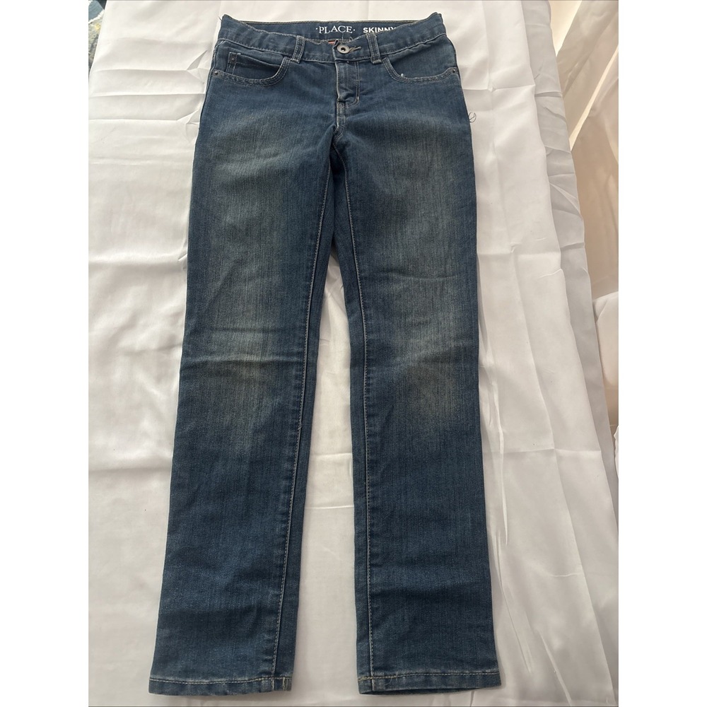 Childrens Place Girls Skinny Jeans Size 8 Adjustable Waist Dark Blue Wash